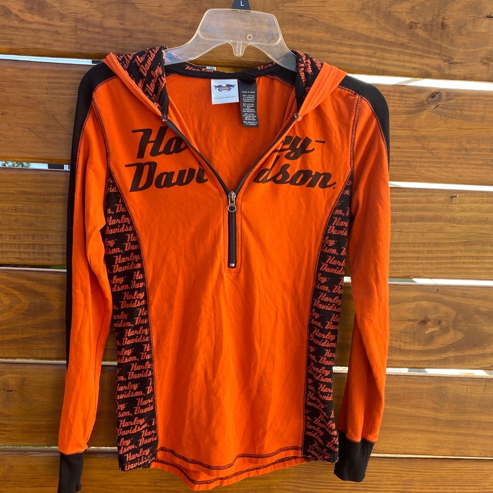 Harley-Davidson Orange and Black Quarter-Zip Shirt